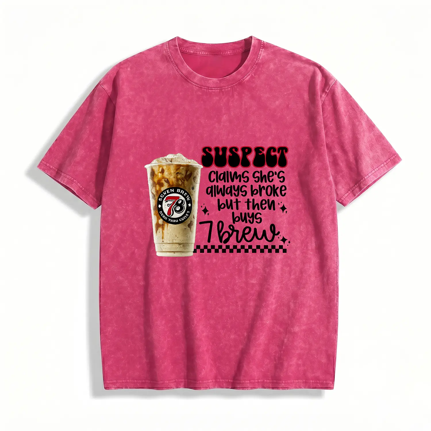 Women's Vintage Acid Wash Short-Sleeve Heavyweight Cotton Crewneck T-Shirt - Funny Coffee Prints, Fitted Lady Streetwear, Outdoor Casual Retro Coffeeholic Fashion Tees, Shortsleeve, Round Neck, School, Top