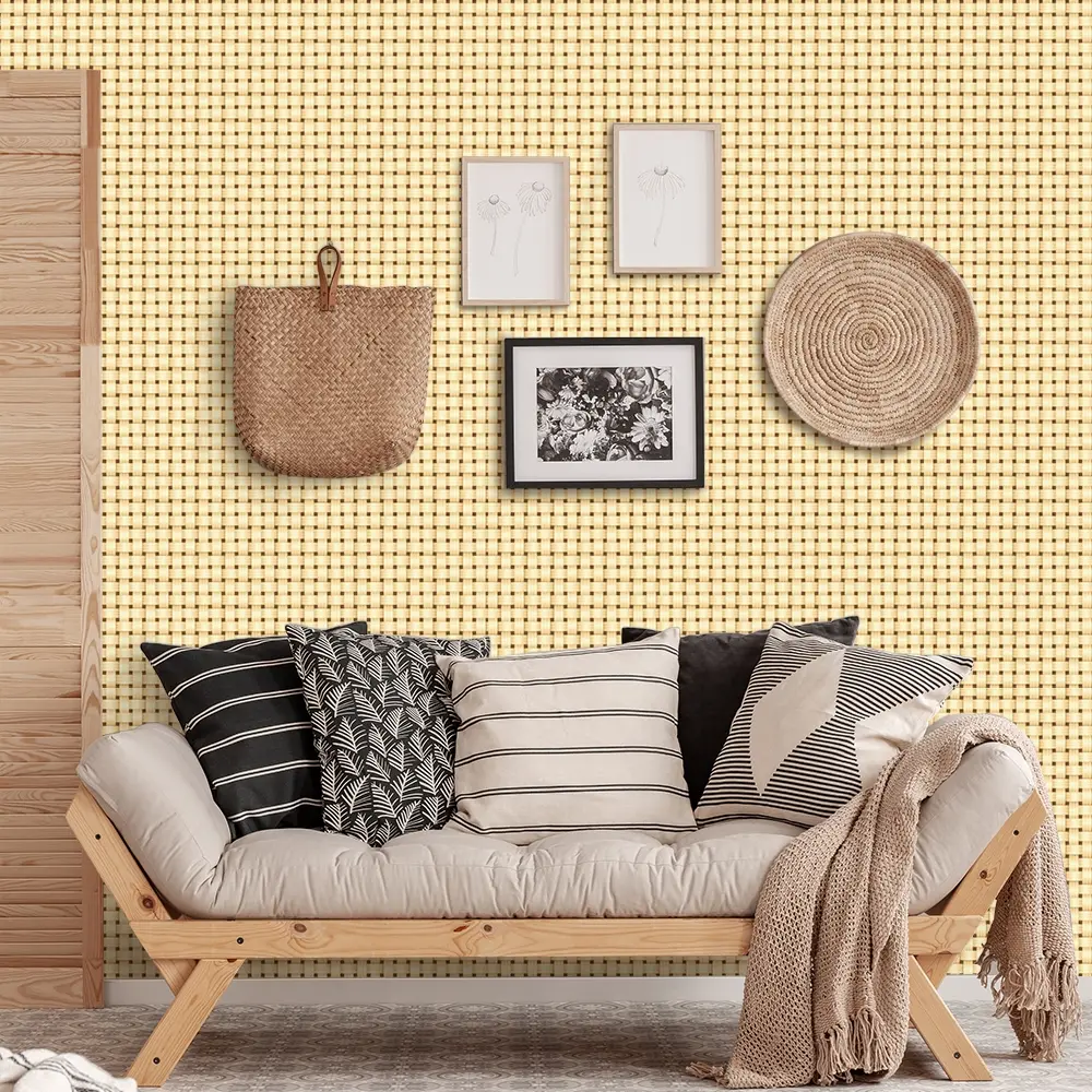1 roll (44.5*100cm) wallpaper roll decorative paper, featuring a retro bamboo woven texture pattern, self-adhesive wallpaper, decorative sticker, DIY removable wallpaper, thickened, waterproof, moisture-proof, stain-resistant, easy to maintain, peel-and-s