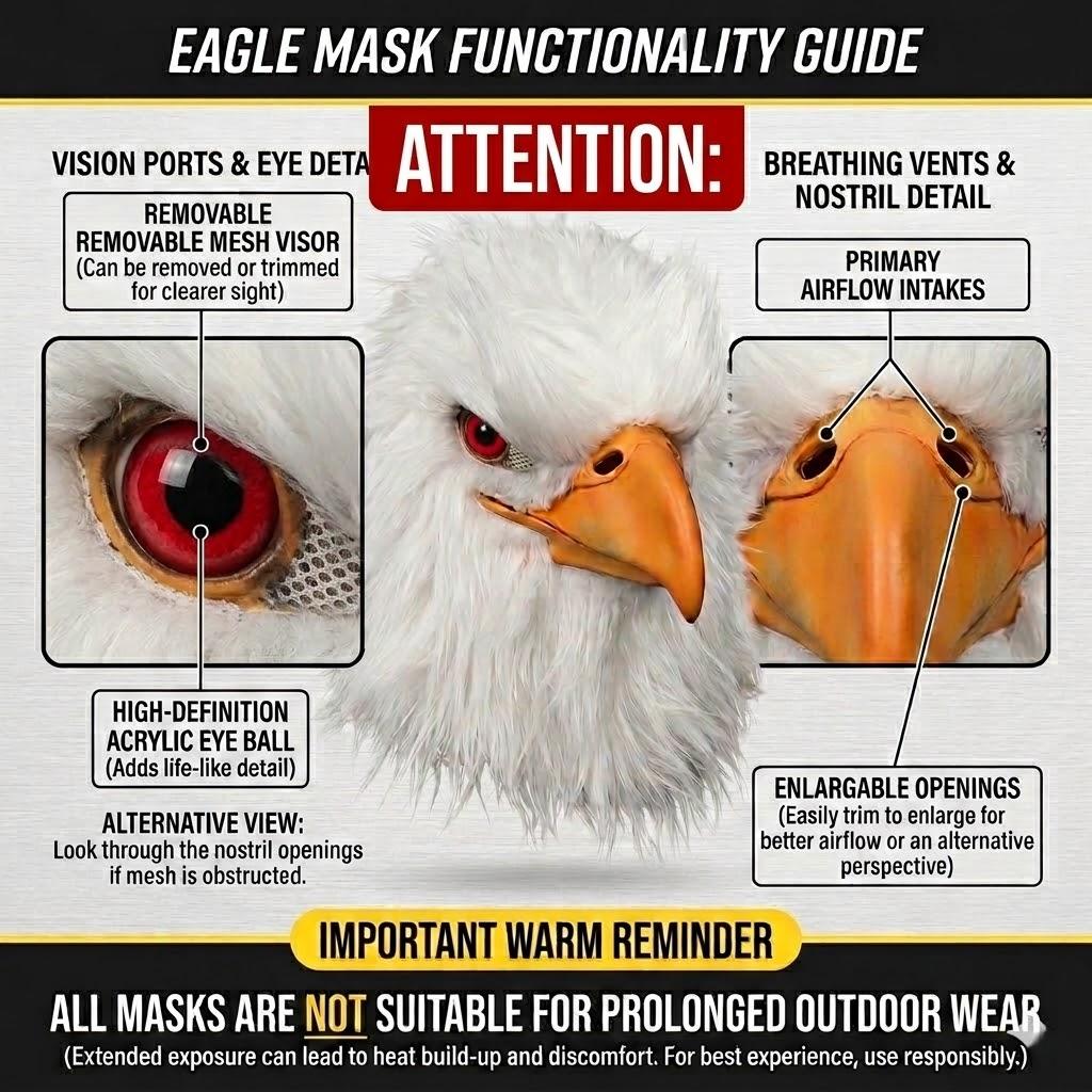 PATYGR White Eagle Mask Animal Head Cover for Halloween Cosplay Rave Party Realistic Latex Animal Bird Mask Prank Props Accessories PATYGR White Eagle Mask Animal Head Cover for Halloween Cosplay Rave Party Realistic Latex Animal Bird Mask Prank Props Accessories