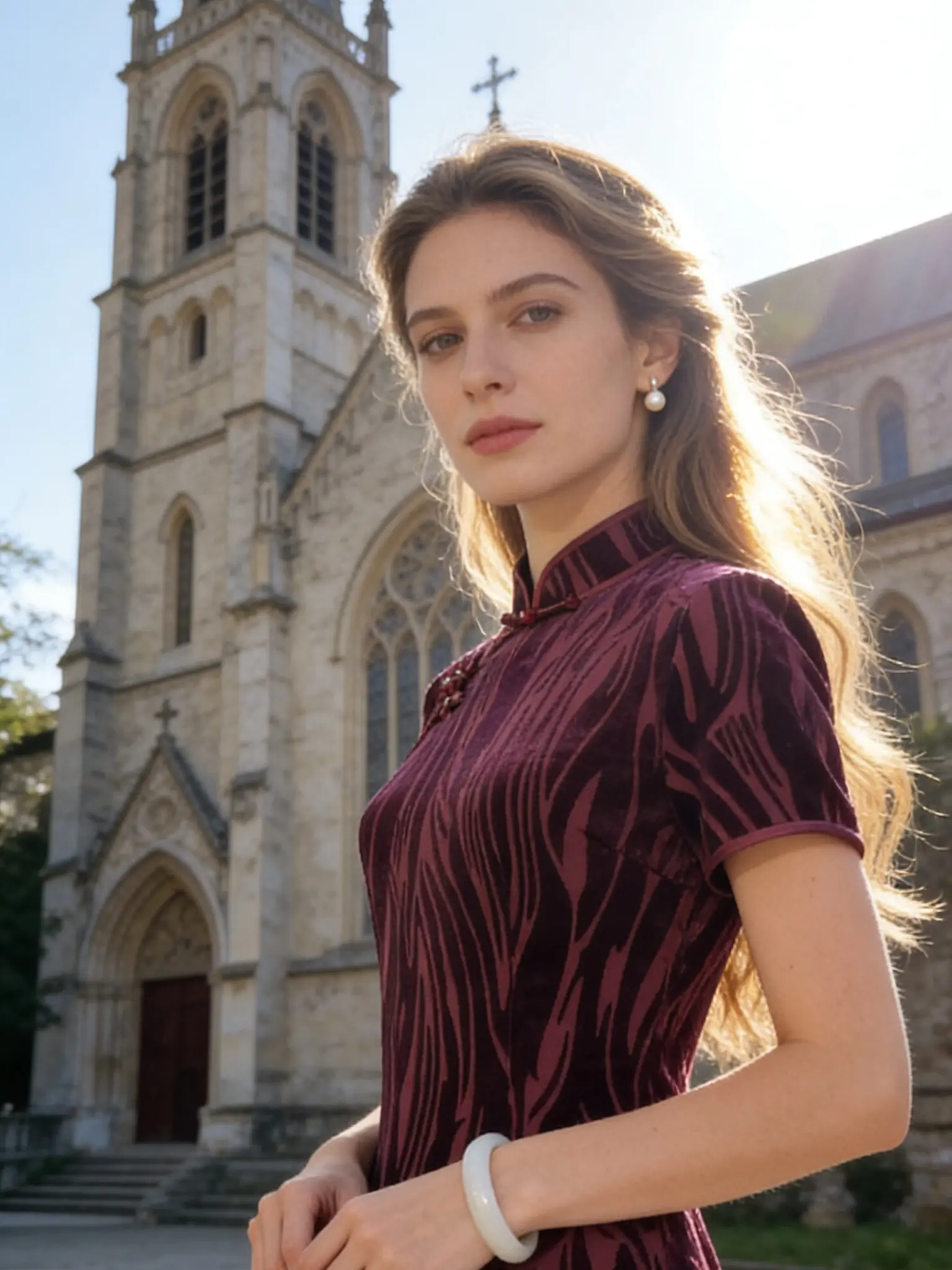 Vintage Zebra-Striped Velvet Qipao | Burgundy Red Cheongsam Dress