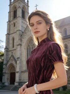 Vintage Zebra-Striped Velvet Qipao | Burgundy Red Cheongsam Dress