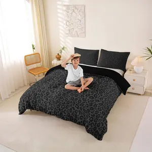 African Cheetah Wildlife Duvet Cover Queen Size Gray Wild Animal Skin Print Comforter Cover with 2 Pillowcases for Teens Adults Leopard Print Bedding Set,No Comforter