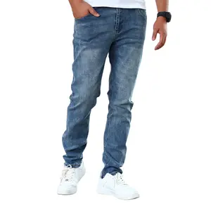 Men's Slim Fit Denim Jeans - Subtle Distressed Texture, Plain Design, All-Seasons Menswear Pants & Trouser, Versatile Essential for Everyday Casual Outfits