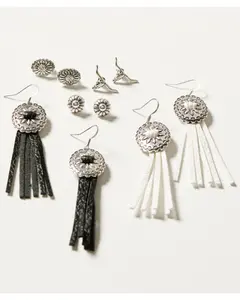 5-piece Silver Concho & Tassel Decatur Earrings Set