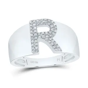 1/6Ctw-Dia P1 Initial "R" Men's Ring (4.75 grams)
