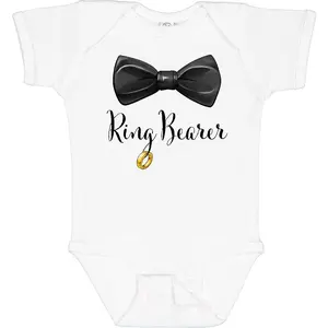 Ring Bearer- Black Bow Tie and Gold Wedding Ring Baby Bodysuit