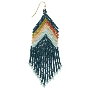 Teal Retro Revolution Beaded Fringe Earrings