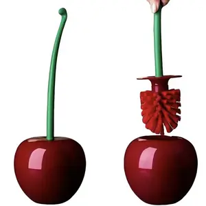 Cherry Toilet Brush Set with Soft Bristles Green Handle Creative Plastic Cleaning Tool for Daily Use Unique Cherry Shaped Holder Comfortable Grip Practical Bathroom Solution