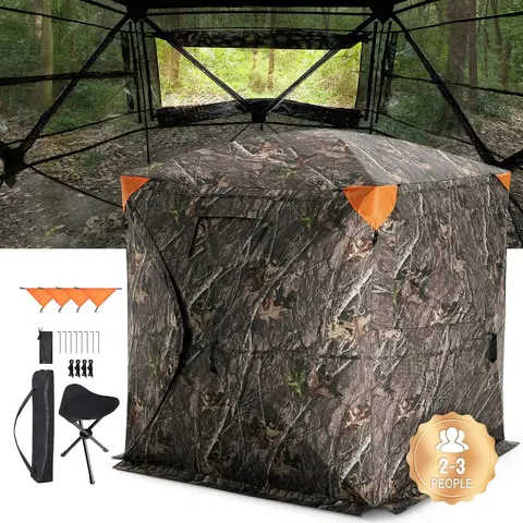 【Fallpicks】VEVOR Hunting Blind - 2-3 Person Pop Up Field Gear, Versatile Deer Hunter Accessory, Comprehensive Visibility See-Through Design, 3 Horizontal Windows, Resilient Fabric, Portable Tent, Corner View, Carry-Bag Included for Turkey/Deer Hunt,techvi