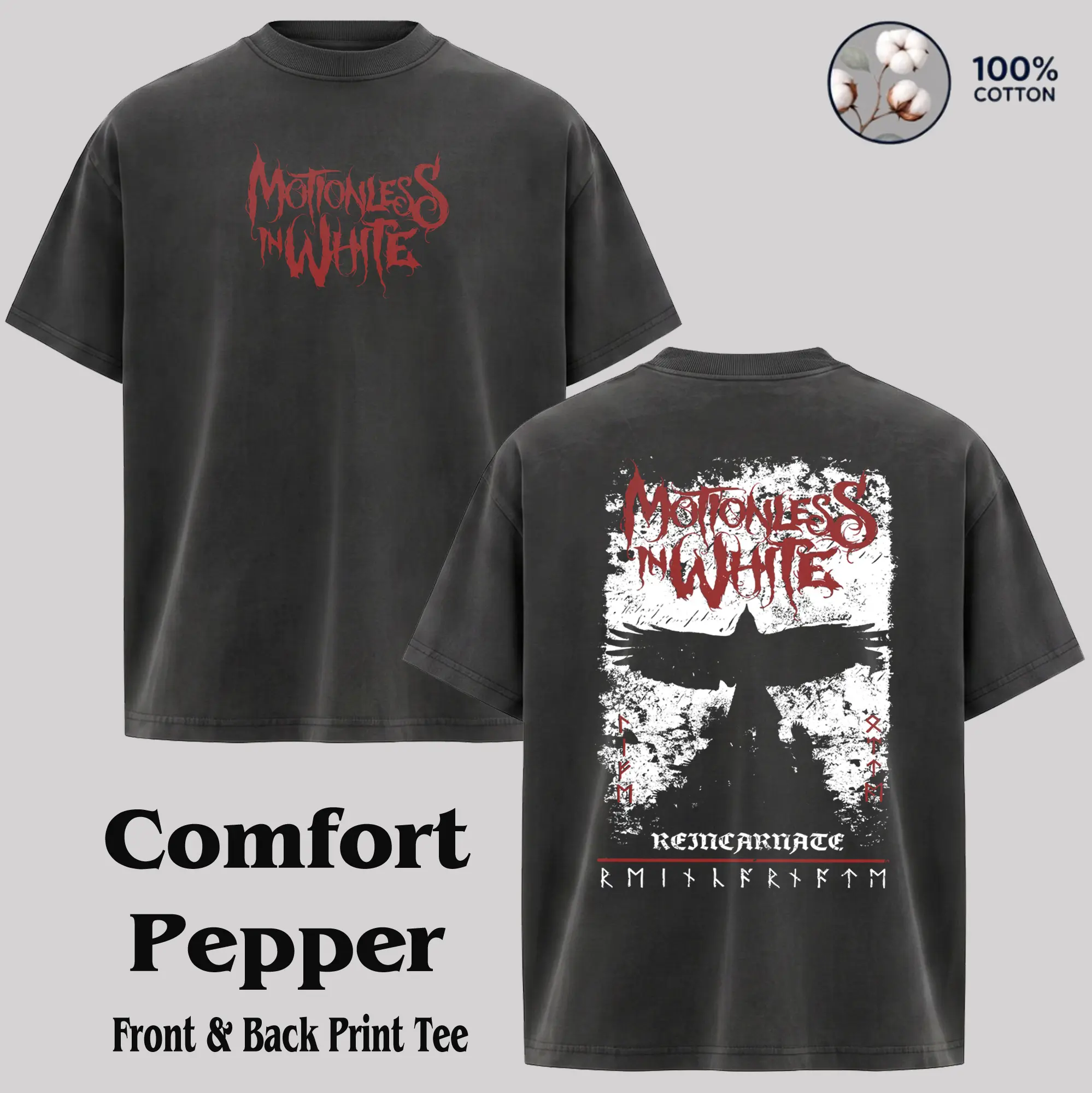 Men's Short-Sleeve Motionless In White Band T-Shirt - Casual Tops, Alternative Band Merch, Trending 90s Grunge Aesthetic Vintage Graphic Tee, Classic Rock Streetwear Menswear