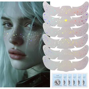 Holographic Multichrome Glitter Freckles Face Tattoo, Waterproof Sparkle Face Glitter Speckles Patche, Cute Star Glitter Temporary for Festival Rave
