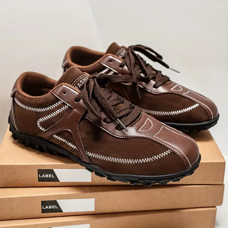 Brand Bdhjydb Men's Low-Top All-Terrain Sneakers - -Absorbing -Slip Traction, PU Upper & Rubber Sole, Brown/Black Rugged Outdoor Shoes for Hiking, Training, Driving, Casual Wear - Lace-Up All-Season