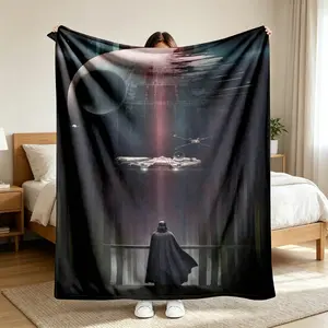 Galaxy Battle Space Scene Flannel Blanket, Futuristic Starship & Planet Print, Soft Warm Cozy Lightweight Throw All Season, Perfect for Bedroom Living Room Office Sofa Couch Home Decor, Ideal Christmas Halloween Birthday Gift Reversible Oversized Hoodie