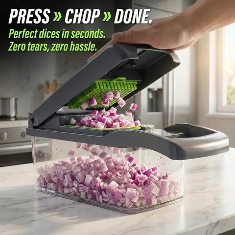 MIUVA 14-in-1 Stainless Steel Kitchenware Slicer Dicer Cutter - Durable Vegetable Slicer, Grater, Chopping Tool for Carrots & Garlic, Fruit Utensil with 8 Blades, 1.2L Storage Container for Home Cooking