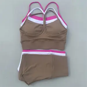 Solid Color gym bike Yoga Set short Legging +cross Y sport bra Tracksuit Athletic Women Gym Suit Comprehensive Training Jogging