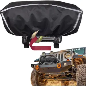 Waterproof Dustproof Winch Protection Cover with Reflective Ribbon for 8000-13500 lbs Electric Winch Black Ribbon