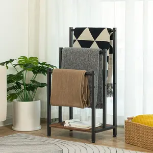 HOOBRO 3 Tier Towel Rack Free Standing, Blanket Rack, Blanket Holder for Bathroom, 16.9" L x 11" W x 31.9" H, Industrial Metal Drying and Display Rack with Shelf, Rustic Brown and Black Organiser#SpringSale #BigSpringSale