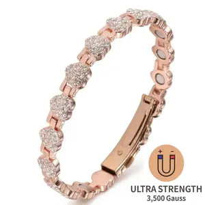 Pure Copper Bracelets for Women,Ultra Strength Magnetic Bracelet with 3800 Gauss Magnets & Sparkling Cubic Zirconia, Adjustable Charm BraceletRecommended for wrists between 7.48 inches and 9.45 inches.Elegant Bangle