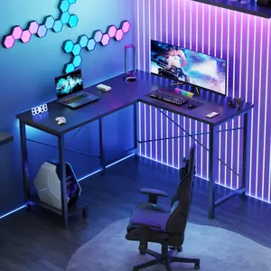 L Shaped Computer Desk with Wooden Desktop, CPU Stand and Side Bag - 50 Inch Gaming Table Corner Desk for PC Writing, Study, Home Office, Dorm, Small Space - Black Desk with Reversible Design