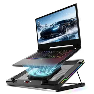 Movable RGB Laptop Cooler with 5.5" Sliding Fan,  Cooling Stand with 8 Light Modes for 14-17.3 Inch Gaming Laptops