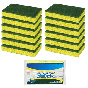 Sponges Kitchen Sponges for Dishes and Cleaning, 2-Sided Scrub Sponges Dish Sponge and Kitchen Sponge for Washing Dishes, Heavy Duty, Non-Scratch, Sinks, Household Use, Green and Yellow, 12-Pack