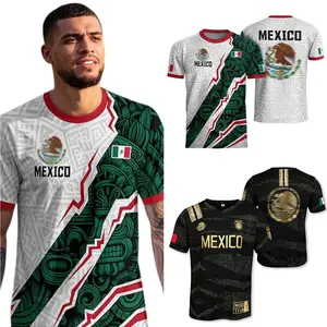 Mexico Soccer Jerseys for Men Women, Aztec Style Football Jersey, Printed V Neck Futbol Shirt, Breathable Athletic Training Tee, Lightweight Quick Dry Sports Top, Mexico Fan Apparel Green Black Red, Unisex Sizes S-5XL