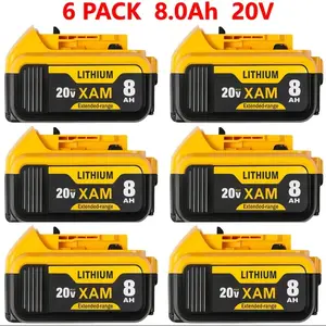 6 PACK 8.0Ah 20 Volt Replacement For Dewalt 20V Max Battery Lithium Ion Compatible With DCB200 20V Series Power Tools Christmas Halloween Gift Compatibility