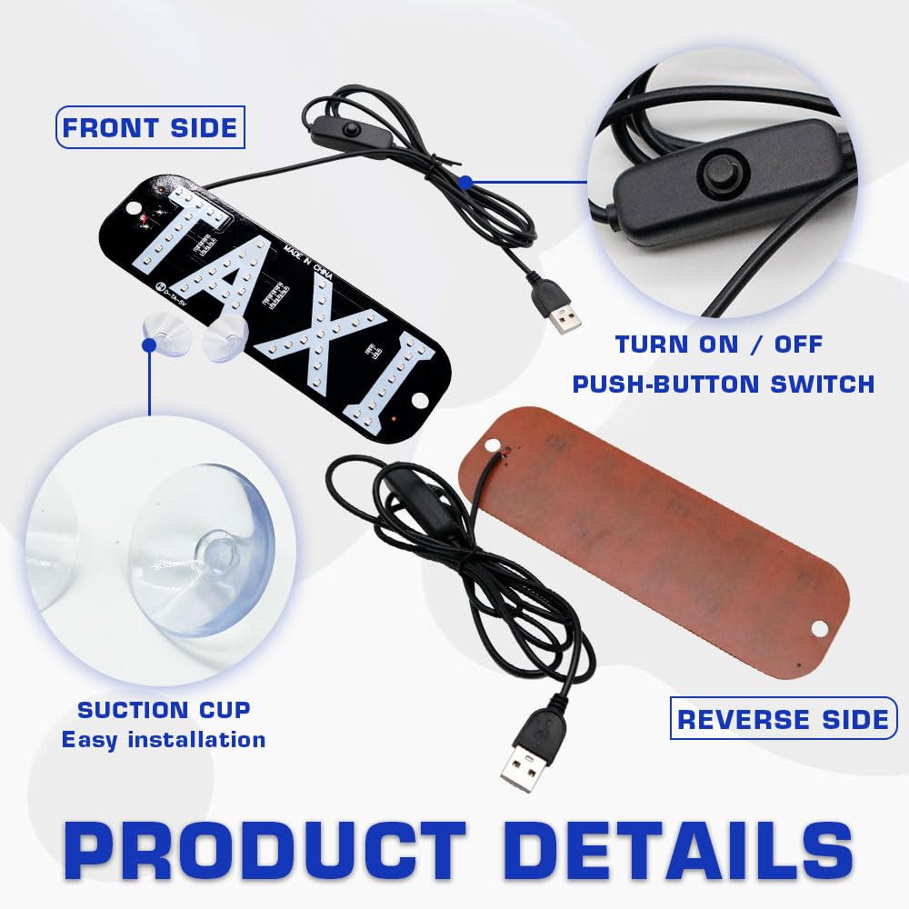 1pcs Taxi Sign Light USB On/Off Button, Bright Taxi LED Sign, Suction Cup Window Placement for Taxi Car (Blue)