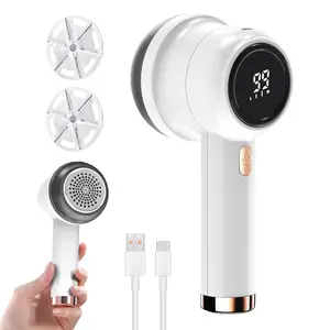 Upgraded Electric Lint Remover | Fabric Shaver | Wireless Charging, 6-Blade High-Efficiency Cutter | 3-Speed Adjustable + LED Display | Suitable for Clothes, Sweaters, Curtains & Furniture | Includes 2 Replacement Blades | Rechargeable Lint Remover