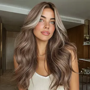 SMILCO/26Inch Highlight Brown with Beige Long Wavy Synthetic Wig/SM381