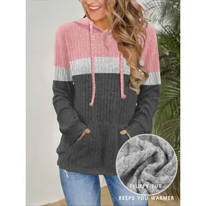 Colorblock Drawstring Hoodie Knit Sweater, Casual Versatile Long Sleeve Pullover, Men's Fashion Top for Daily Wear