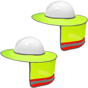 2 Pack Hard Hat Sun Shade Full Brim Mesh Neck Sun Shield with Reflective Strips,High Visibility Yellow