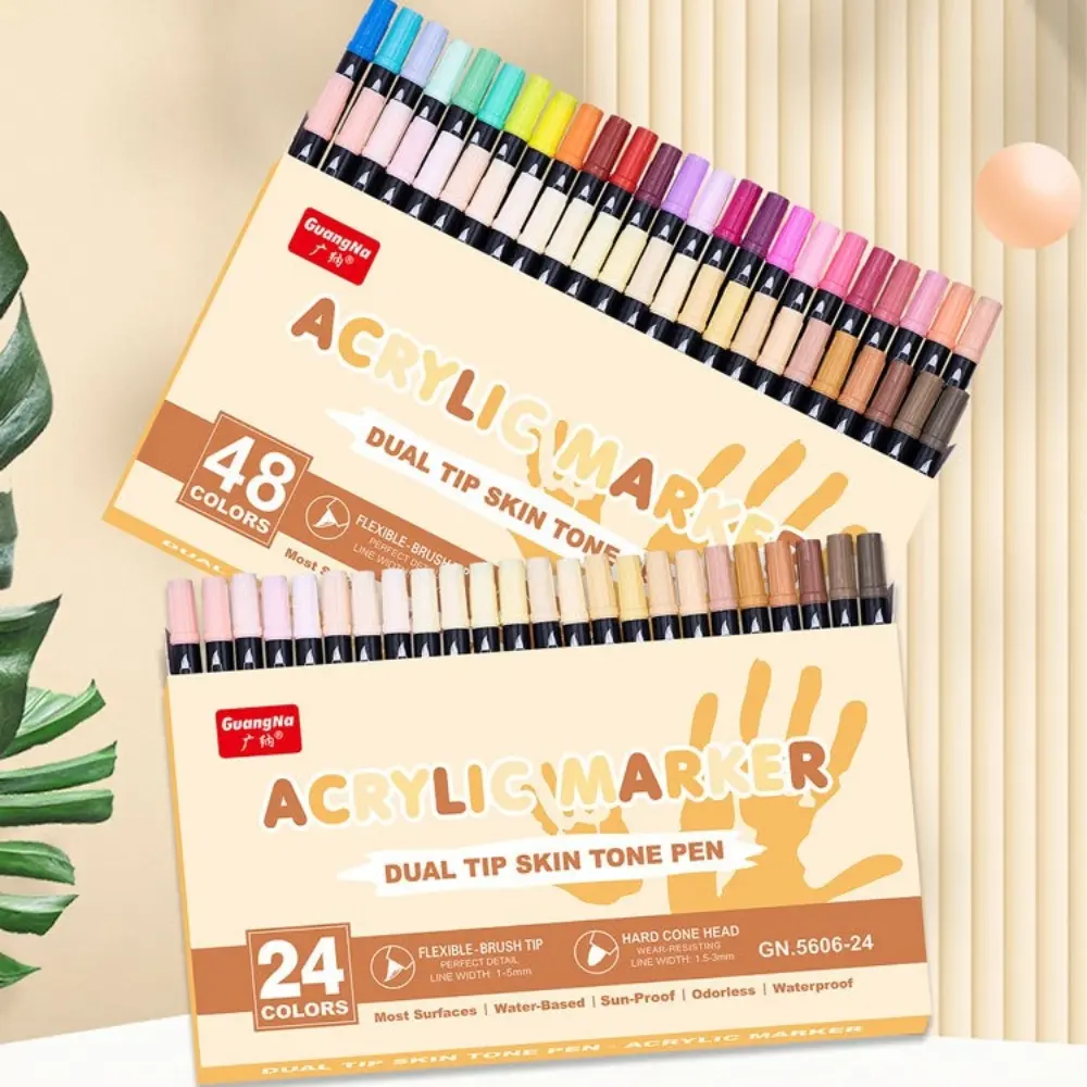 24 Color Dual-Head Skin Tones Macaron Art Markers, Soft Brush Tip Acrylic Paint Pens, Quick-Drying Waterproof for Illustration Sketching
