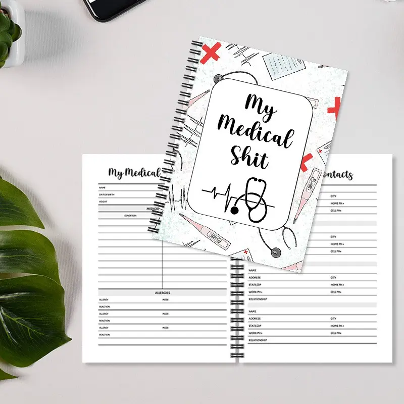 1-Piece Personal Medical Emergency Info Logbook Health Organizer with Emergency Contacts, Medical Record Tracker, Portable Binder for Doctor Visits & Peace of Mind, Ideal for Chronic Patients, Seniors, Caregivers, and Emergency Preparedness