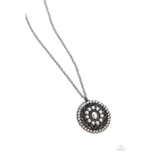 Perennial Pinnacle - White Rhinestone and Pearl Silver Short Necklace - Paparazzi
