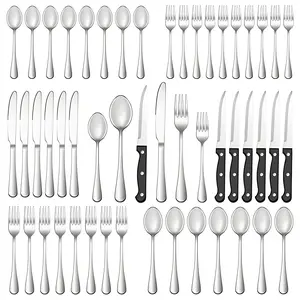 24/48Piece Stainless Steel Silverware Set, Including Forks, Knives, Spoons, Dishwasher Safe Cutlery Set ,Flatware Sets Designed For Use In Hotel and Restaurant
