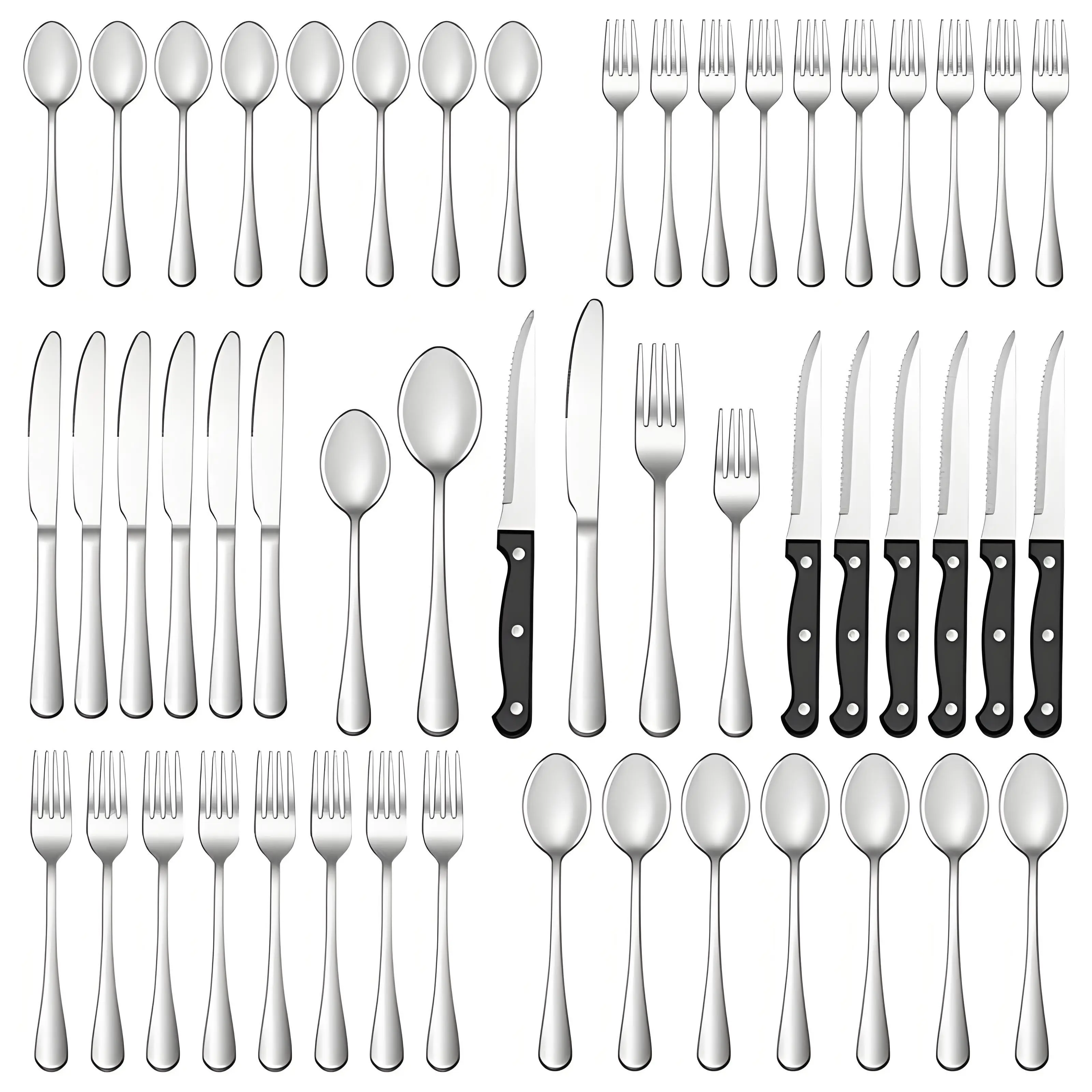 24/48 Pcs Silverware Set Include Fork Knife Spoon,Premium Stainless Steel Flatware Set,Durable Kitchen Eating Tableware Sets,Dishwasher Safe Tableware Cutlery Set