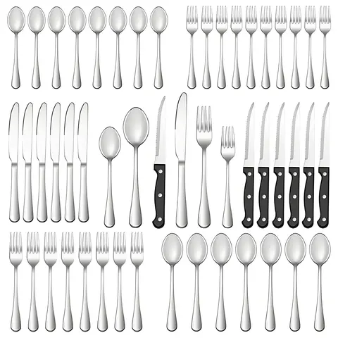 24/48-Piece Classic Oval Stainless Steel Silverware Dinner Service Set - 12-Seat Ready, Premium Fork-Knife-Spoon Flatware, 61/49 Tray Storage, Durable Dishwasher-Safe Kitchenware Tableware Utensils, Utensils Included Dishware Sets