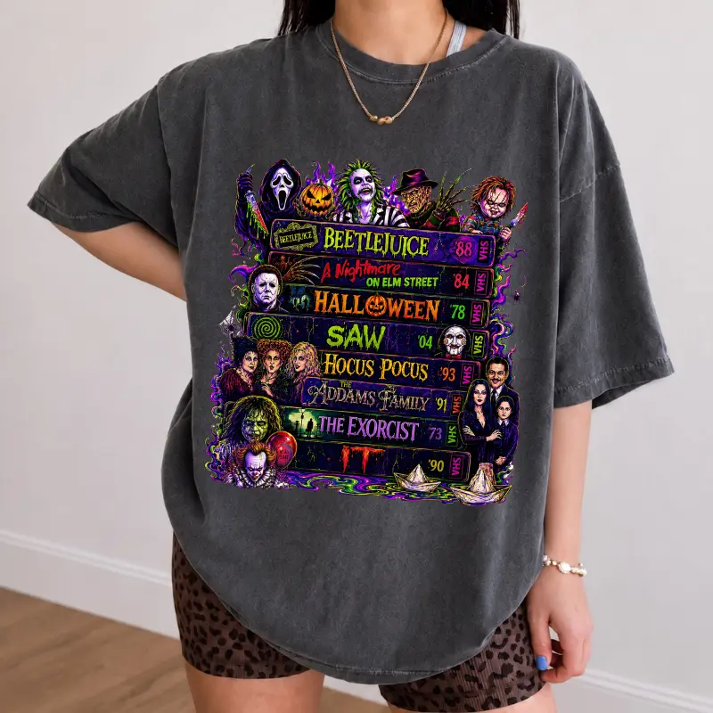 Comfort Colors Vintage Halloween VHS Shirt, Retro Spooky Season Tee, Halloween Movie Night Shirt, Horror Film Lover Graphic T Shirt, Scary Movie Gift