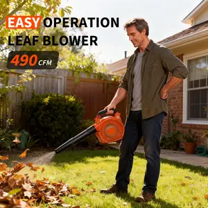 28CC 2-Stroke Gas Leaf Blower – 490 CFM, 180 MPH, 1.1 HP Handheld Gas Powered Leaf Blower, Lightweight & Ergonomic, Efficient for Lawn Care, Leaves, Snow & Debris Clearing (Orange)