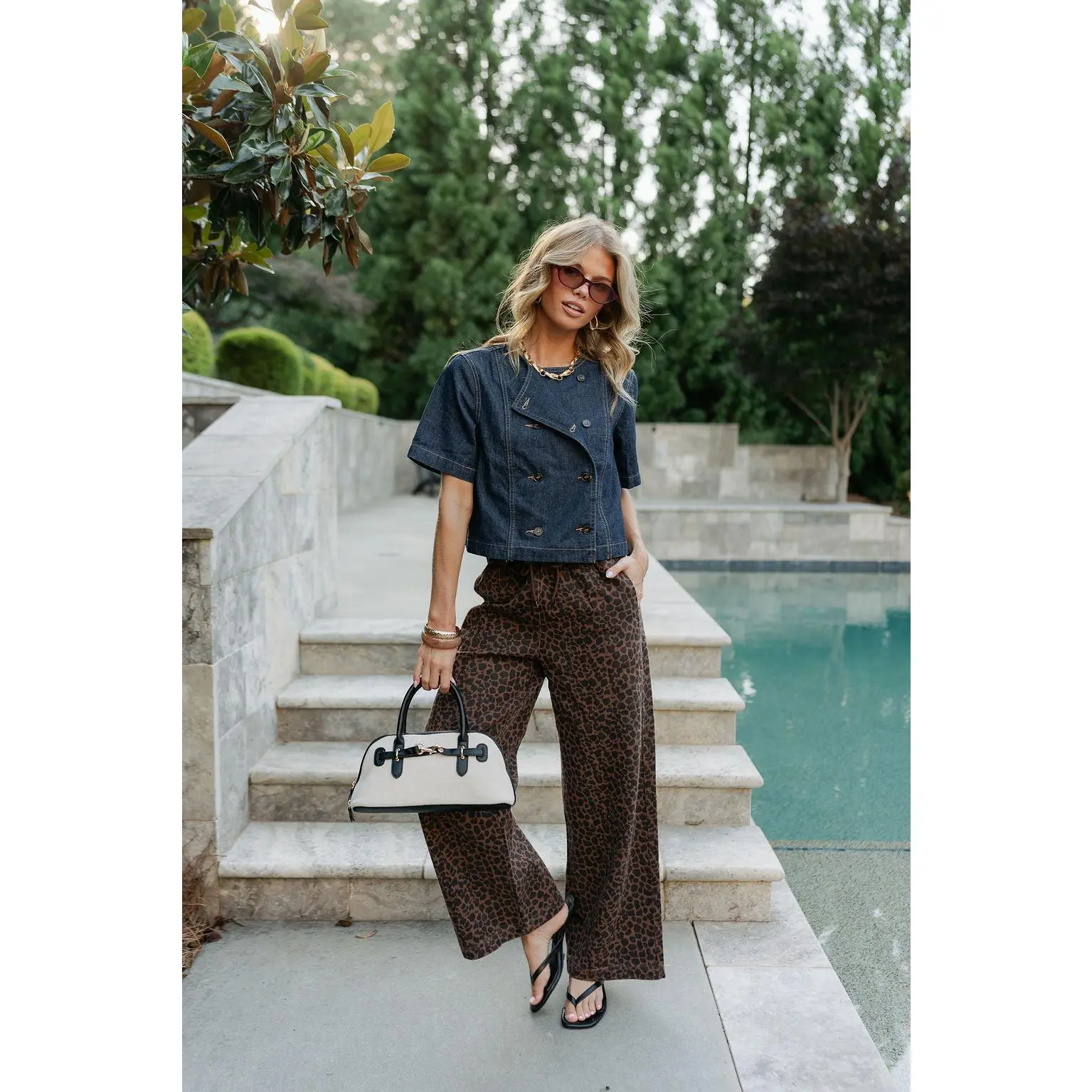 Bianca Cheetah Denim Wide Leg Pants