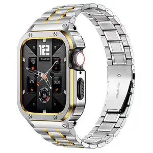 Durable 316L Stainless Steel Case & Band Wearable Accessory for Apple Watch Ultra 49mm, Series 11-4 SE 46mm/45mm/44mm - Metal Protective Bumper Cover