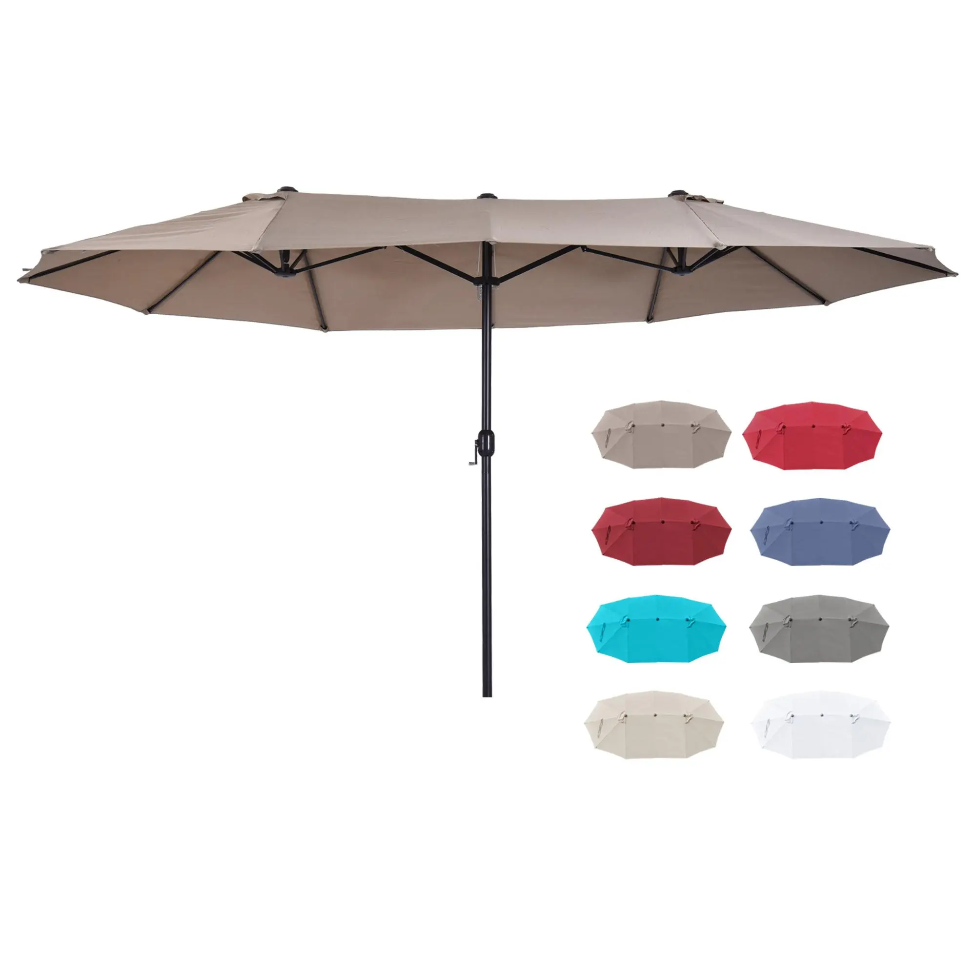 Outsunny 15ft Sturdy Steel-Alloy Double-Sided Patio Parasol - Outdoor Shade Cover with Crank Lift, Double Tightening Knobs, UV-Treated Sun Protection for Backyard Relaxation, Deck (No Base, Model 84d-250v00bk)