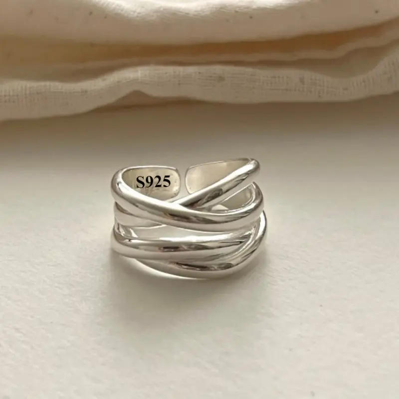 FASHION - 925 Sterling Silver Rings for Women Couple Minimalist Handmade Simple Wide Open Ring Prevent Allergy Jewelry Party Wedding Gift