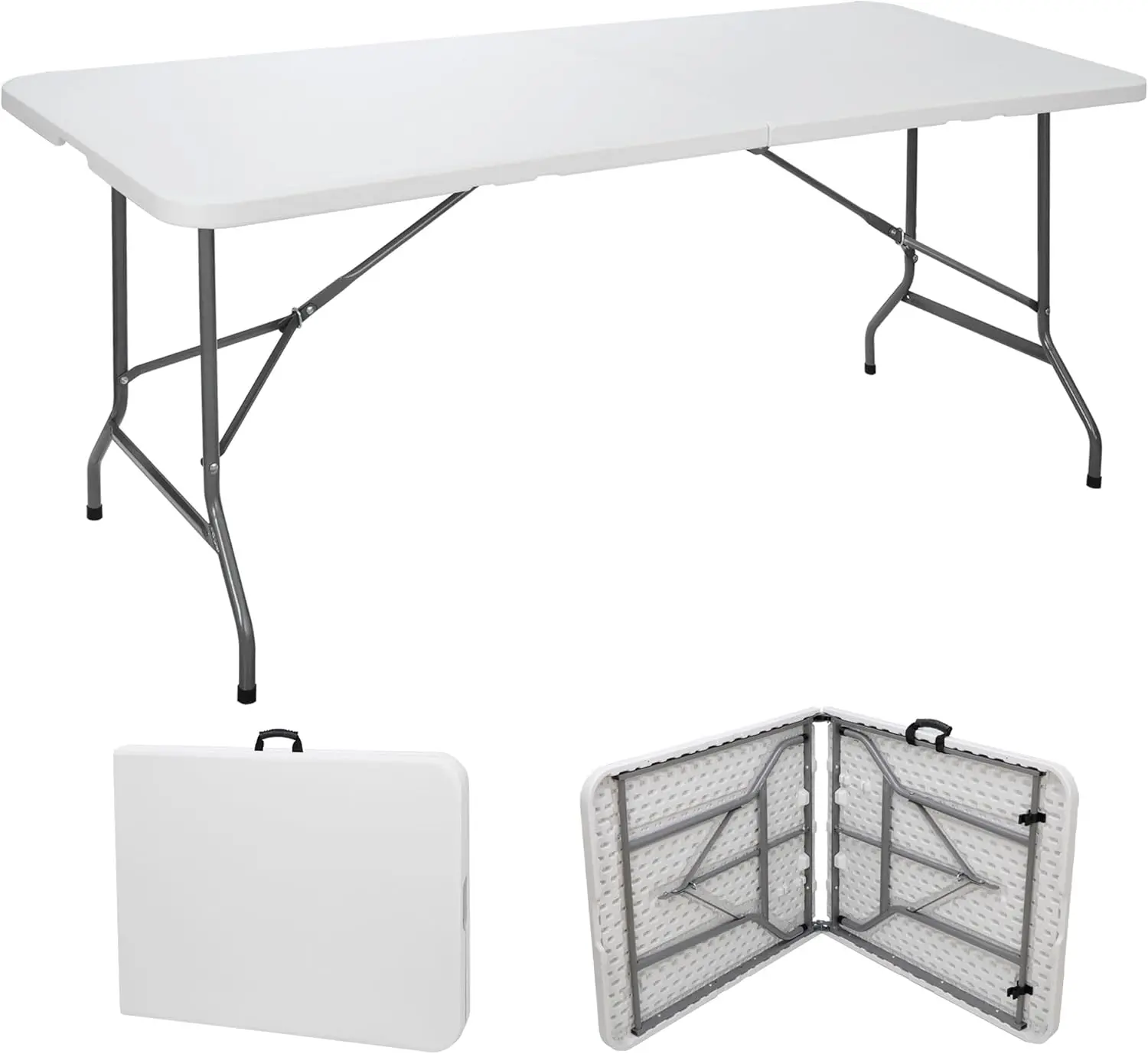 ZENSTYLE 6FT Plastic Folding Outdoor Patio Dining Table - Lightweight, Heavy-Duty, Easy-to-Set-Up, Portable with Carrying Handle, Fits 6-8 Adults, Minimalist 70.9"l x 27.4"w x 28.6"h Indoor-Outdoor Furniture, White, Outdoor Patio Furniture