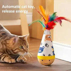Cat Tumbler Toy with Colorful Artificial Feathers |     Self-Play Cat Enrichment Toy, Durable Cat Supplies for Kitten Energy Release, Perfect Cat Gift 🐱
