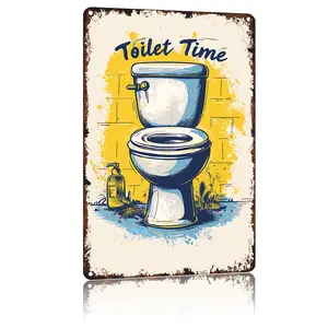 Toilet Time-Bathroom Stickers For Wall 8x12 Inch Aluminum Sign Durable Rich Colors And Waterproof And Rust-Proof For Easy Installation,Suitable For Restroom Family Bathroom Wall Decor.