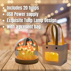 DIY Tulip Night Light Handmade Furniture Decoration Simulation Flower Bedroom Table Lamp Children Girl Couple Friends Gift Atmosphere Decoration Desk Ornament (20 Flowers)
