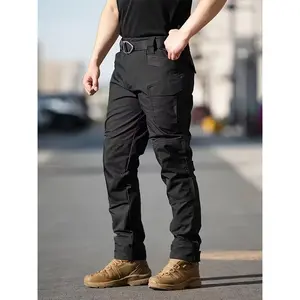 HOMUG Men's Solid Color Zippered Waterproof Tactical Work Pants feature a wide stretch waistband and a tailored waterproof tactical design. Ideal for spring and summer wear, these are durable pants specially designed for men engaged in outdoor training. S