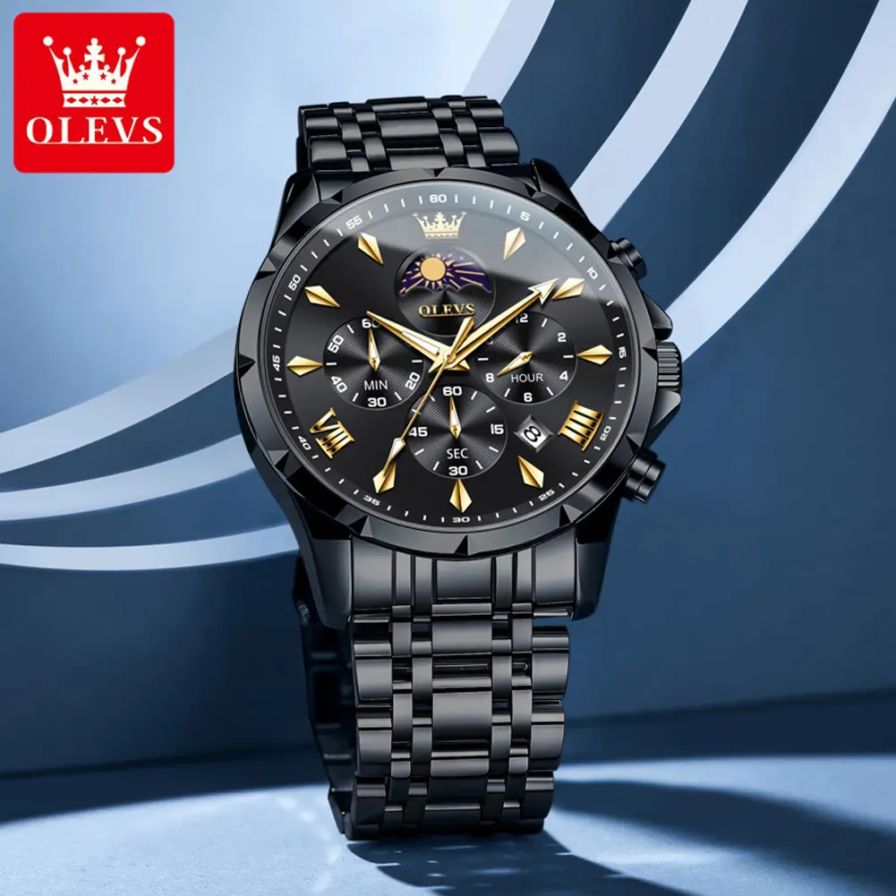 OLEVS 3653 Stylish All-Metal Masculine Multi-Function Glow-in-the-Dark Waterproof Quartz Watch for Businessmen, Daily Commuter Gift for Boyfriend with Clasp, Stylish Watches, All-Metal Quartz Watches